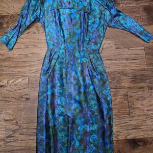 Vintage floral wiggle party dress xxs xs